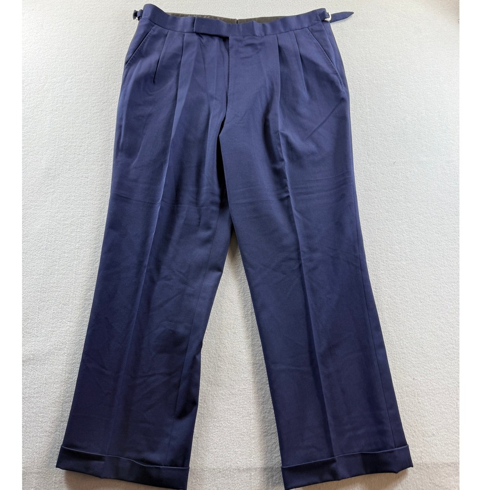 Oxford Clothes Trousers Mens 36 Blue Pleated Adjustable Waist Cuffed Dress Pants